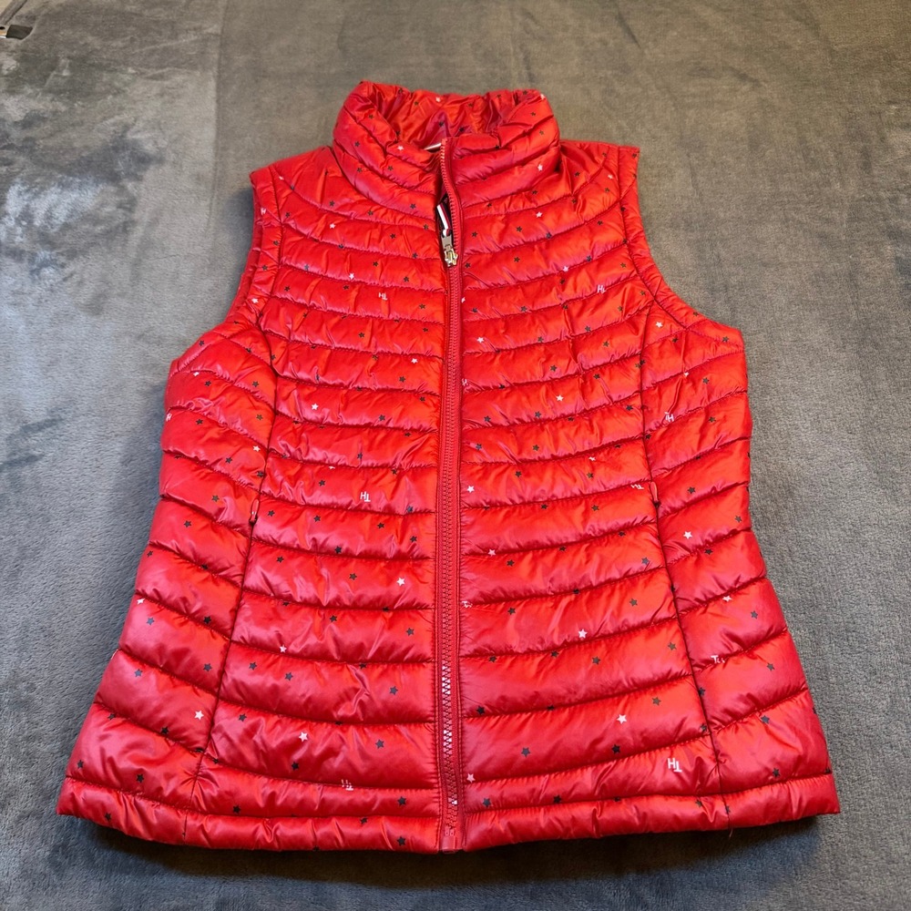 Tommy Hilfiger Red Star Print Puffer Vest Full Zip USA Sleeveless Womens Small